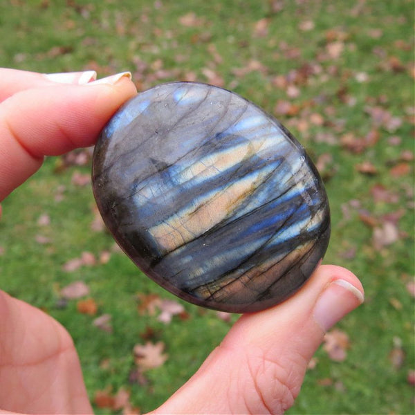 Flashy Polished Labradorite Crystal Palm Stone - Small 2"