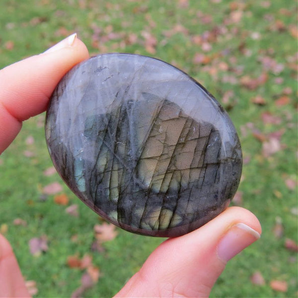 Flashy Polished Labradorite Crystal Palm Stone - Small 2"