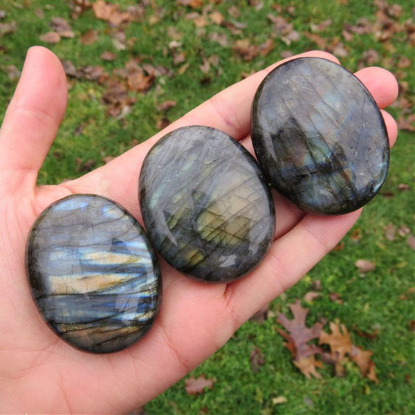 Flashy Polished Labradorite Crystal Palm Stone - Small 2"