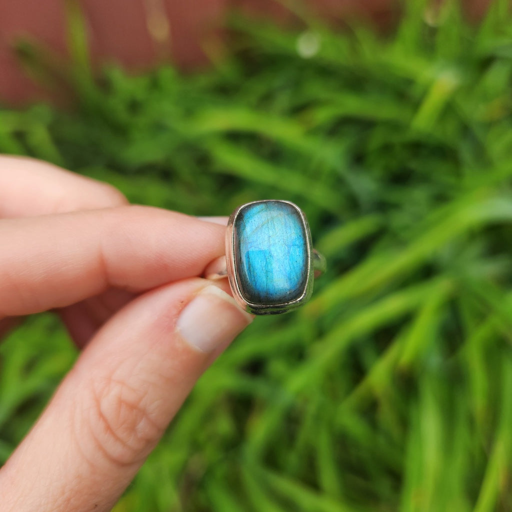 Blue Labradorite Crystal Ring Sterling Silver