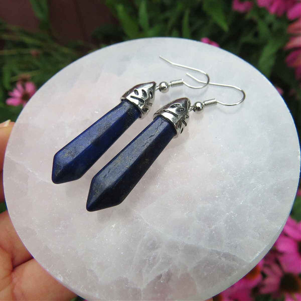 Lapis Lazuli Crystal Earings in Silver