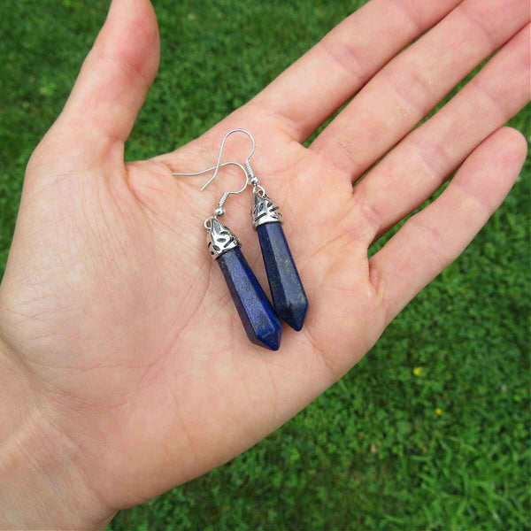 Lapis Lazuli Earrings in Silver Large Crystal Points