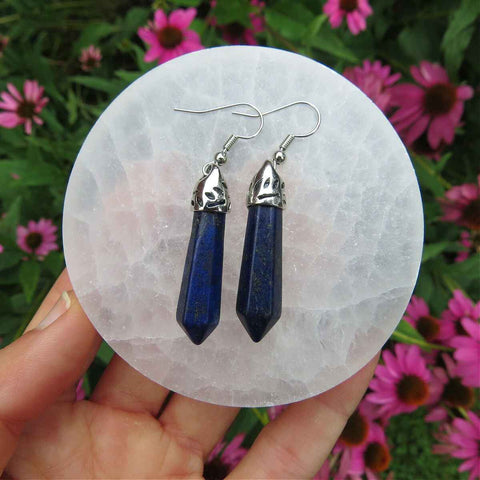 Lapis Lazuli Crystal Point Earrings