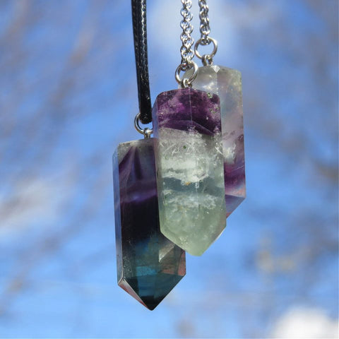 Rainbow Fluorite Crystal Point Necklace