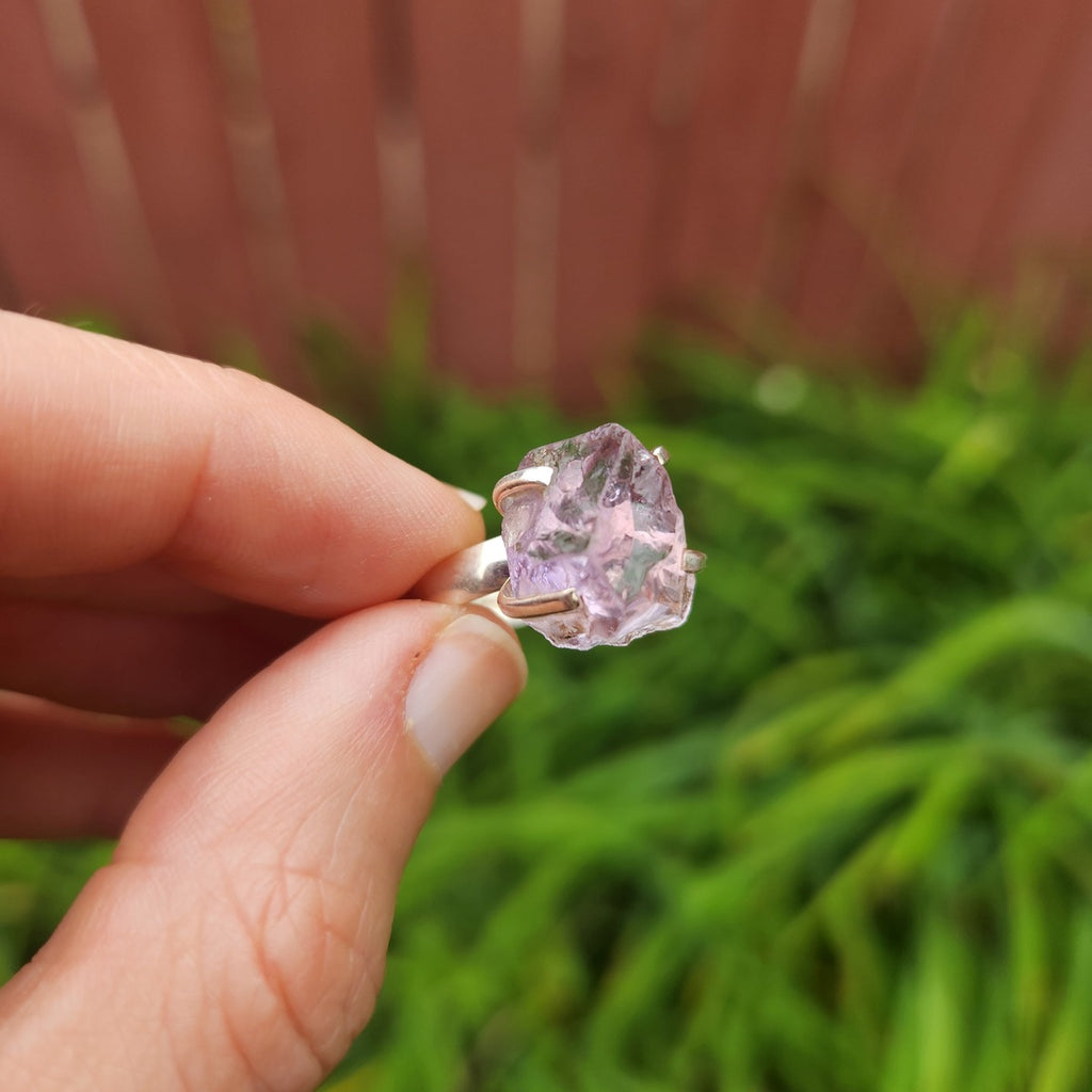 Raw Amethyst Stone Ring Sterling Silver Prong Ring