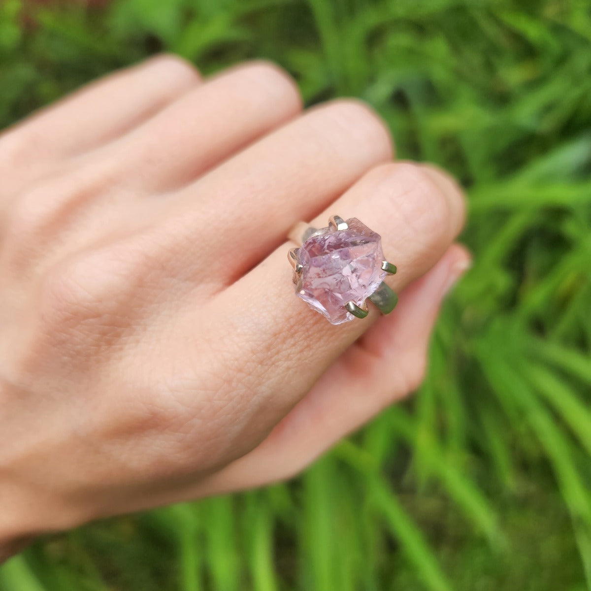 Raw Amethyst Stone Ring Sterling Silver
