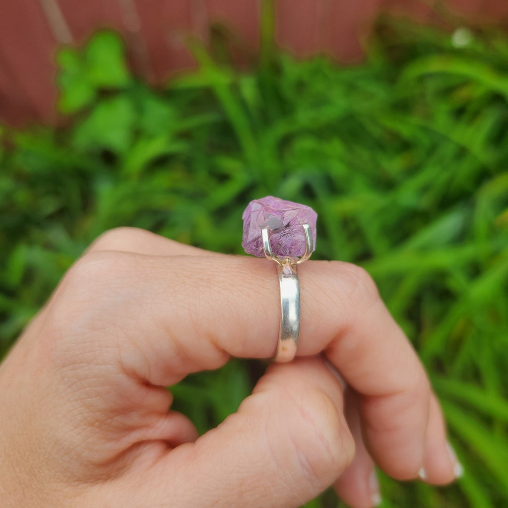 Raw Amethyst Crystal Prong Ring Sterling Silver
