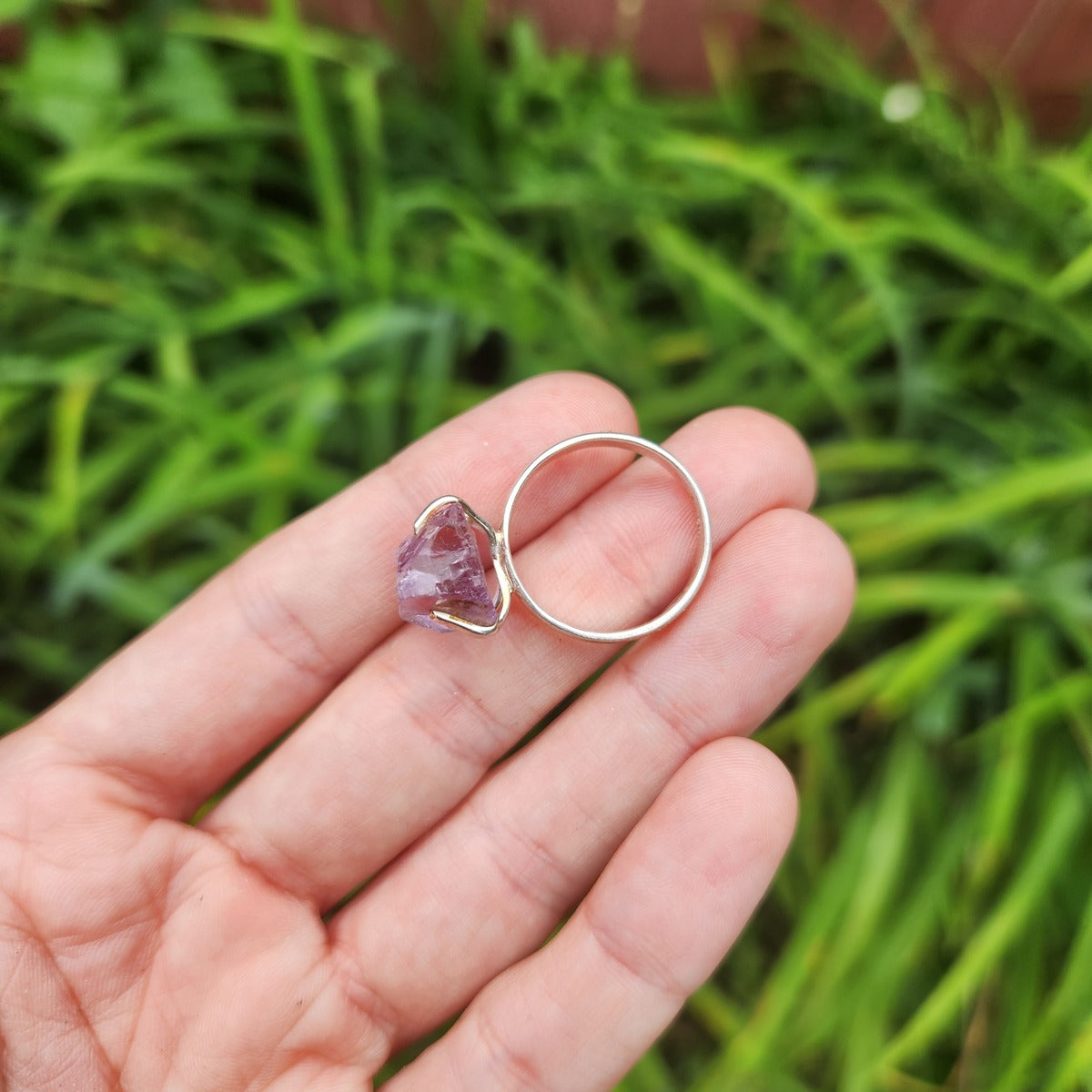 Raw Amethyst Ring in Sterling Silver Size 8.25