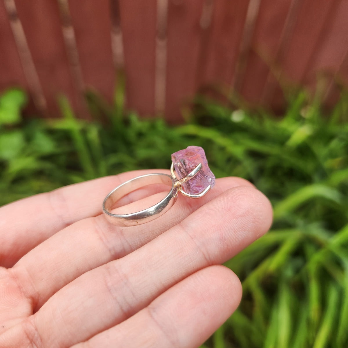 Raw Amethyst Ring in Sterling Silver Size 8.25