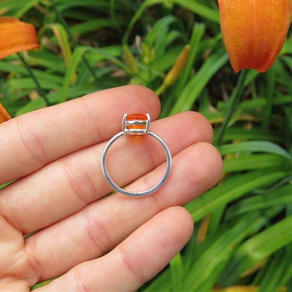 Mexican Fire Opal Ring Sterling Silver Size 6.75 | Orange Opal Stone Ring