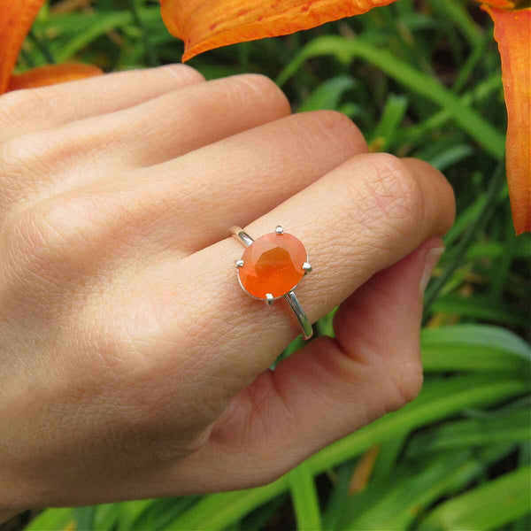 Mexican Fire Opal Ring Sterling Silver Orange Stone Ring