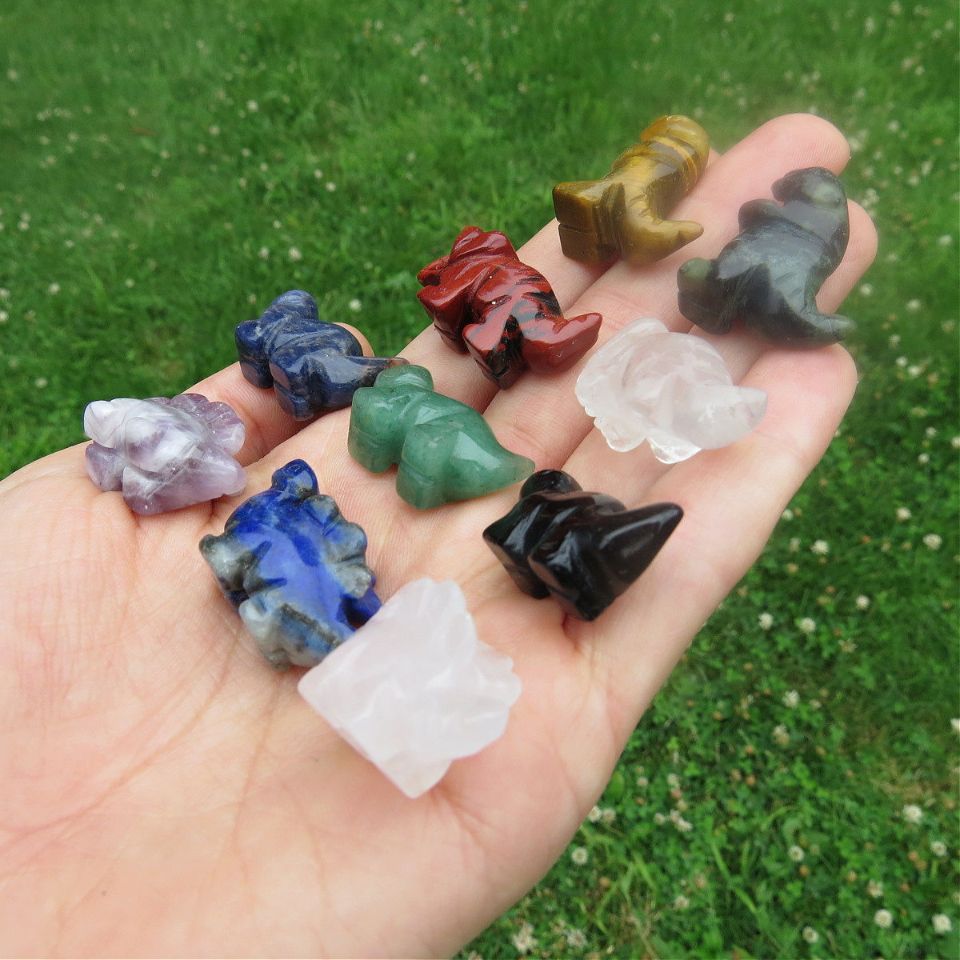 Mini Crystal Dinosaur Figurine 1" | Carved Stone T-Rex & Brontosaurus