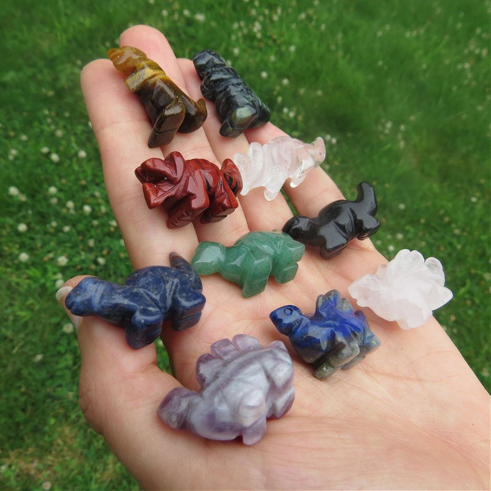 Mini Crystal Dinosaur Figurine 1" | Carved Stone T-Rex & Brontosaurus