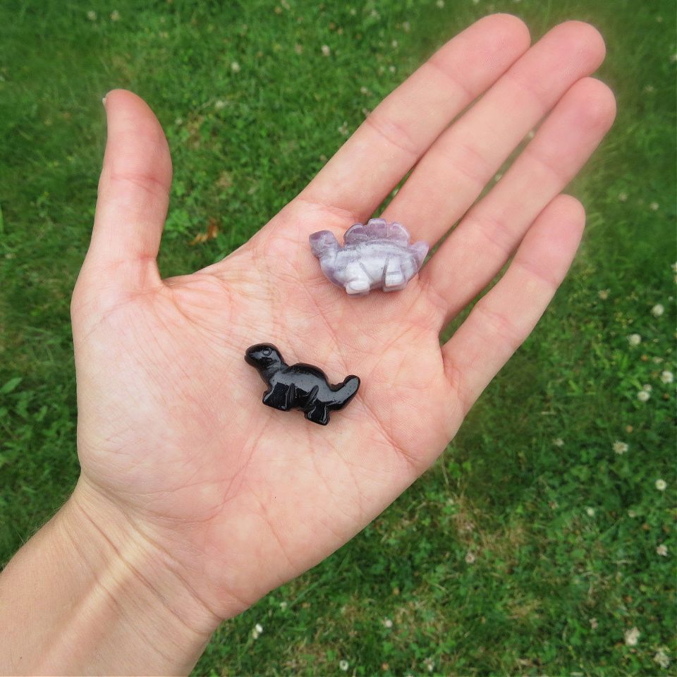 Mini Crystal Dinosaur Figurine 1" | Carved Stone T-Rex & Brontosaurus