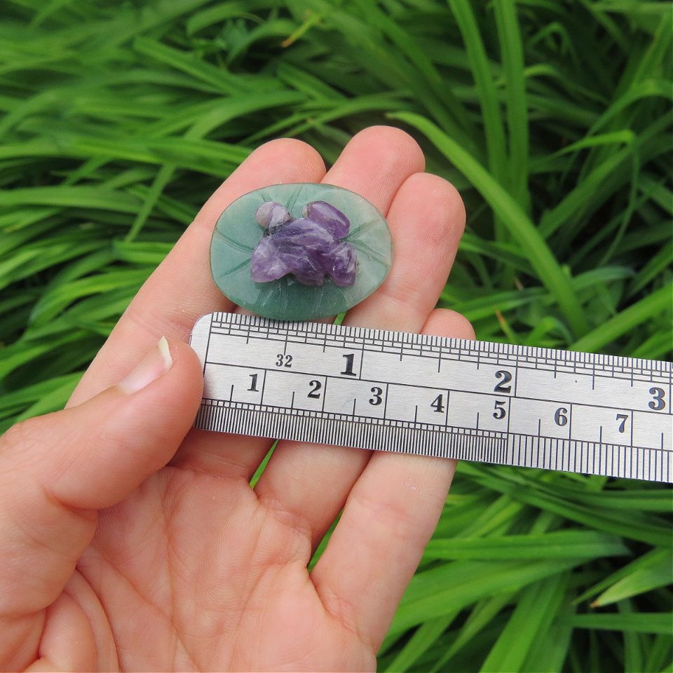 Mini Crystal Frog on Lily Pad Stone Animal Carving 1.25"