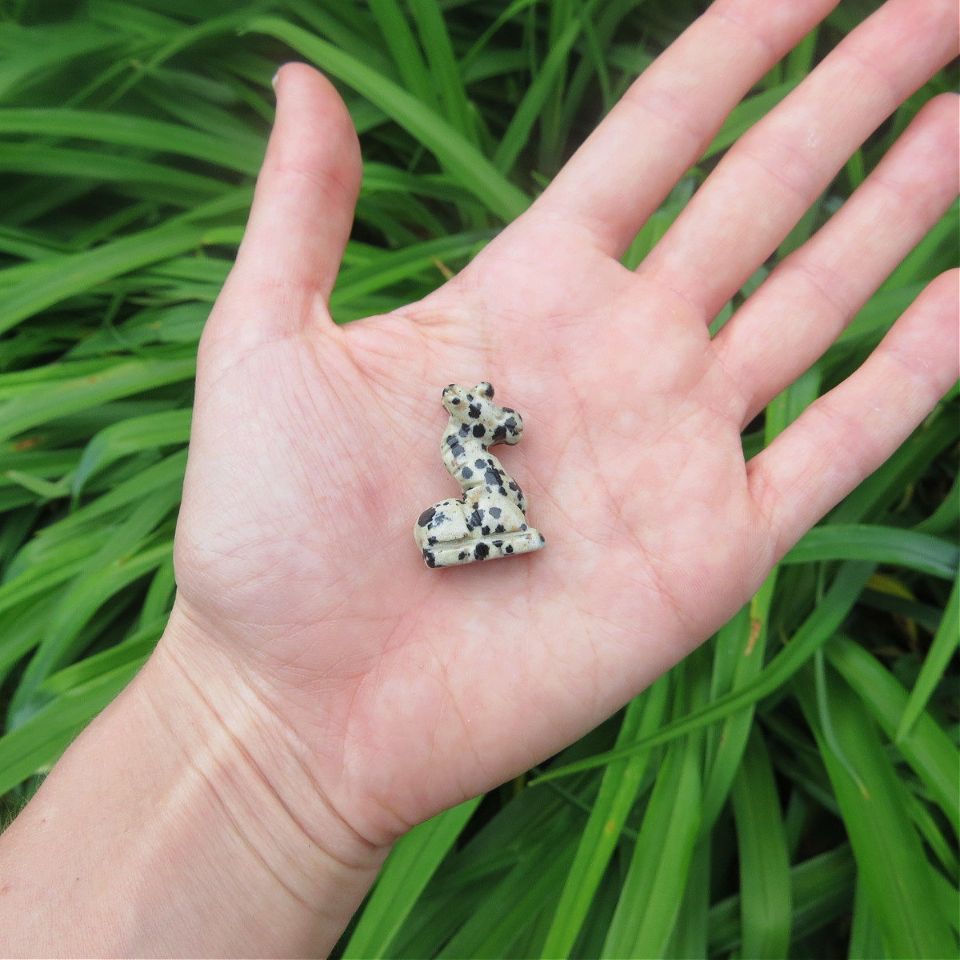 Mini Crystal Giraffe Carving in Dalmation Stone
