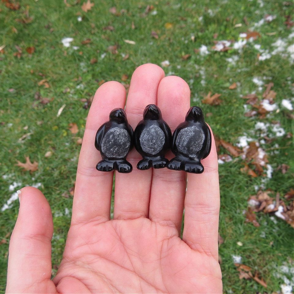 Crystal Penguin Stone Carving - Obsidian