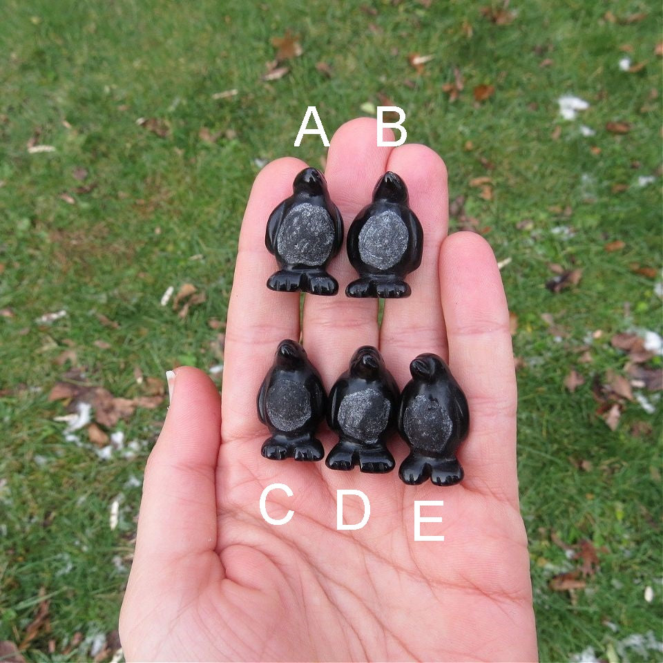 Mini Crystal Penguin Figurine 1" - Obsidian Crystal Animal Carving