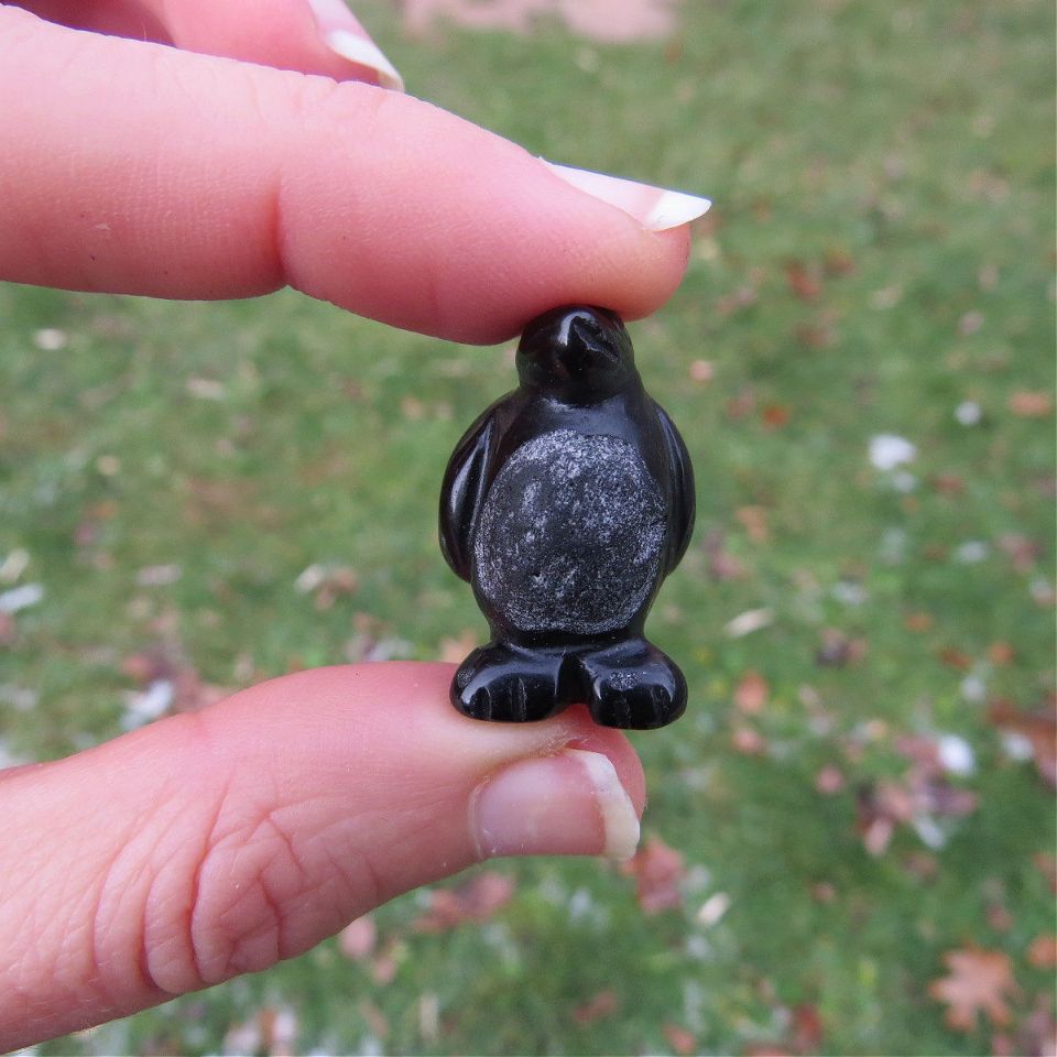 Obsidian Crystal Penguin Animal Carving