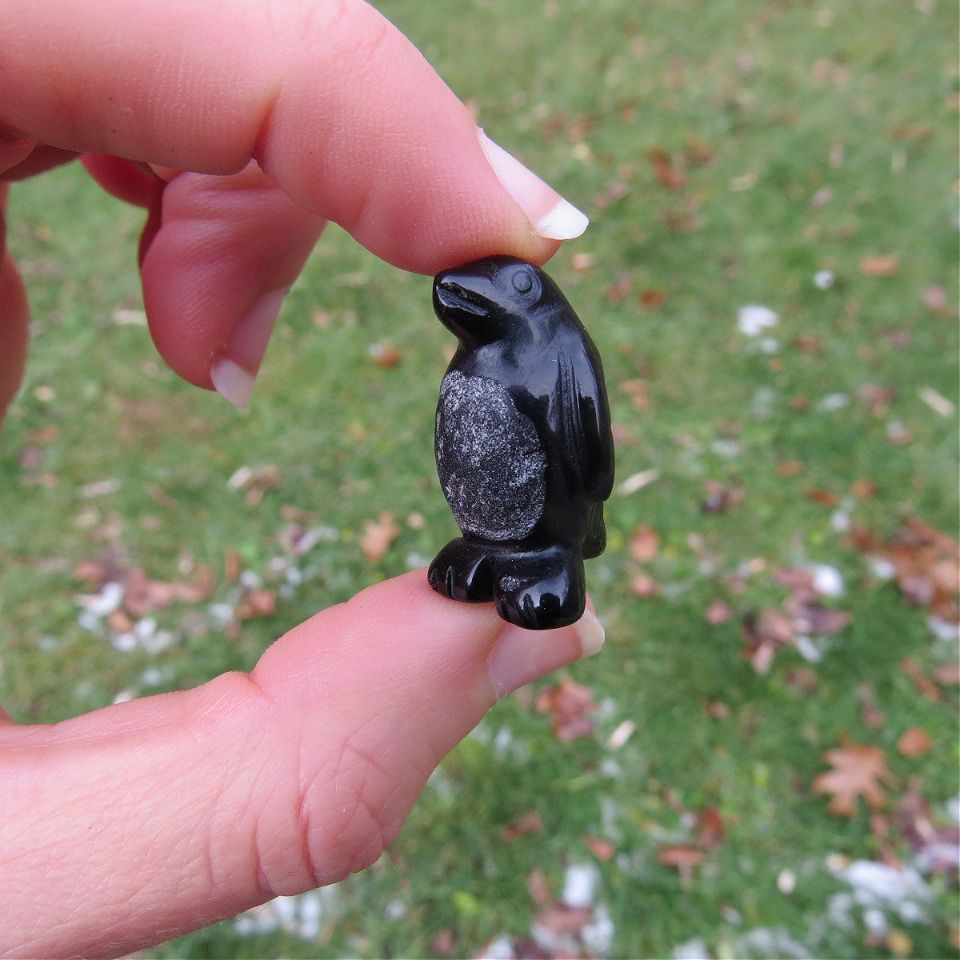 Crystal Penguin Figurine in Obsidian