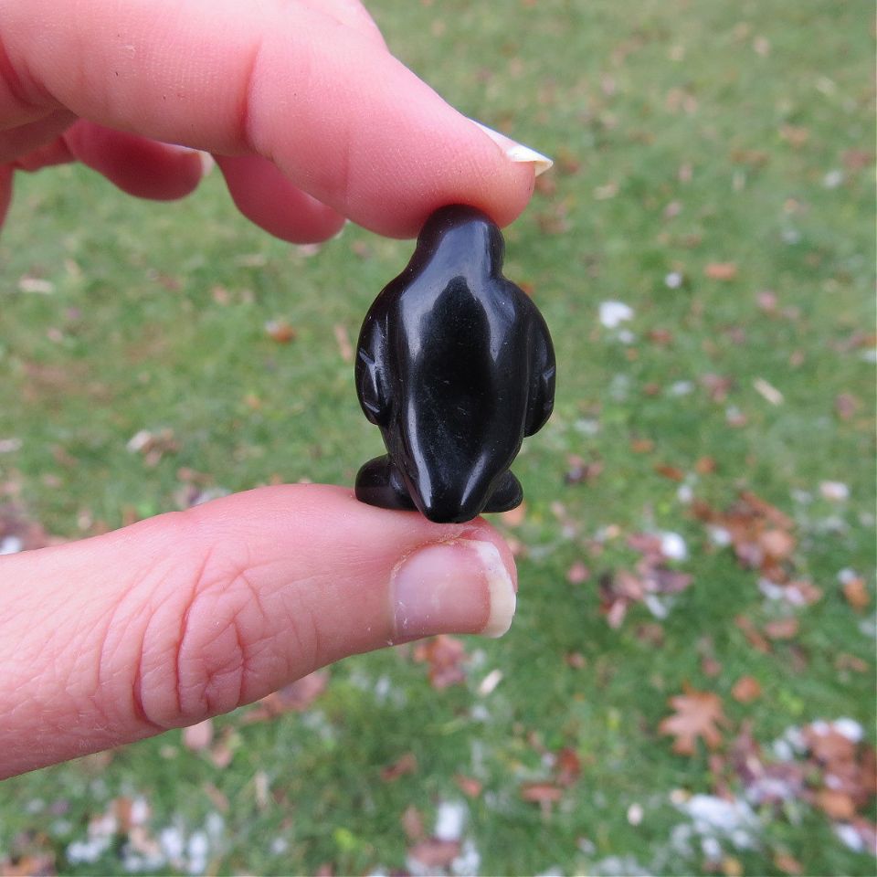 Mini Crystal Penguin Figurine 1" - Obsidian Crystal Animal Carving