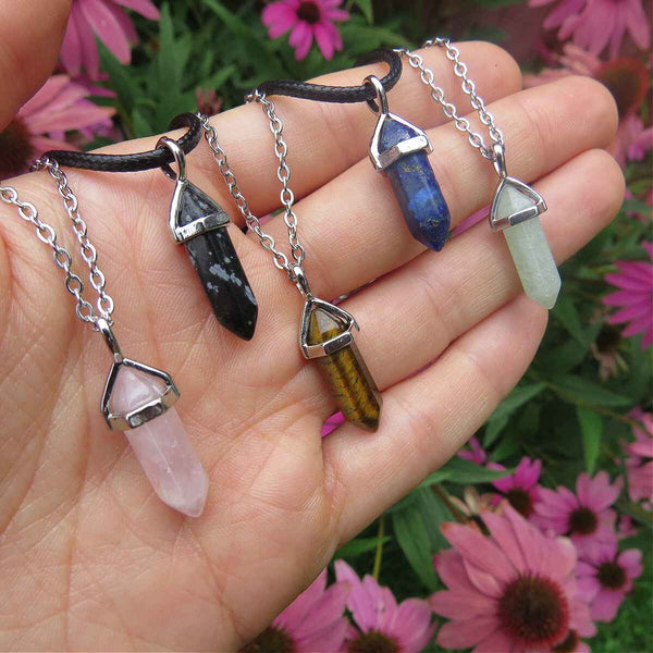 Mini Crystal Point Necklaces Silver