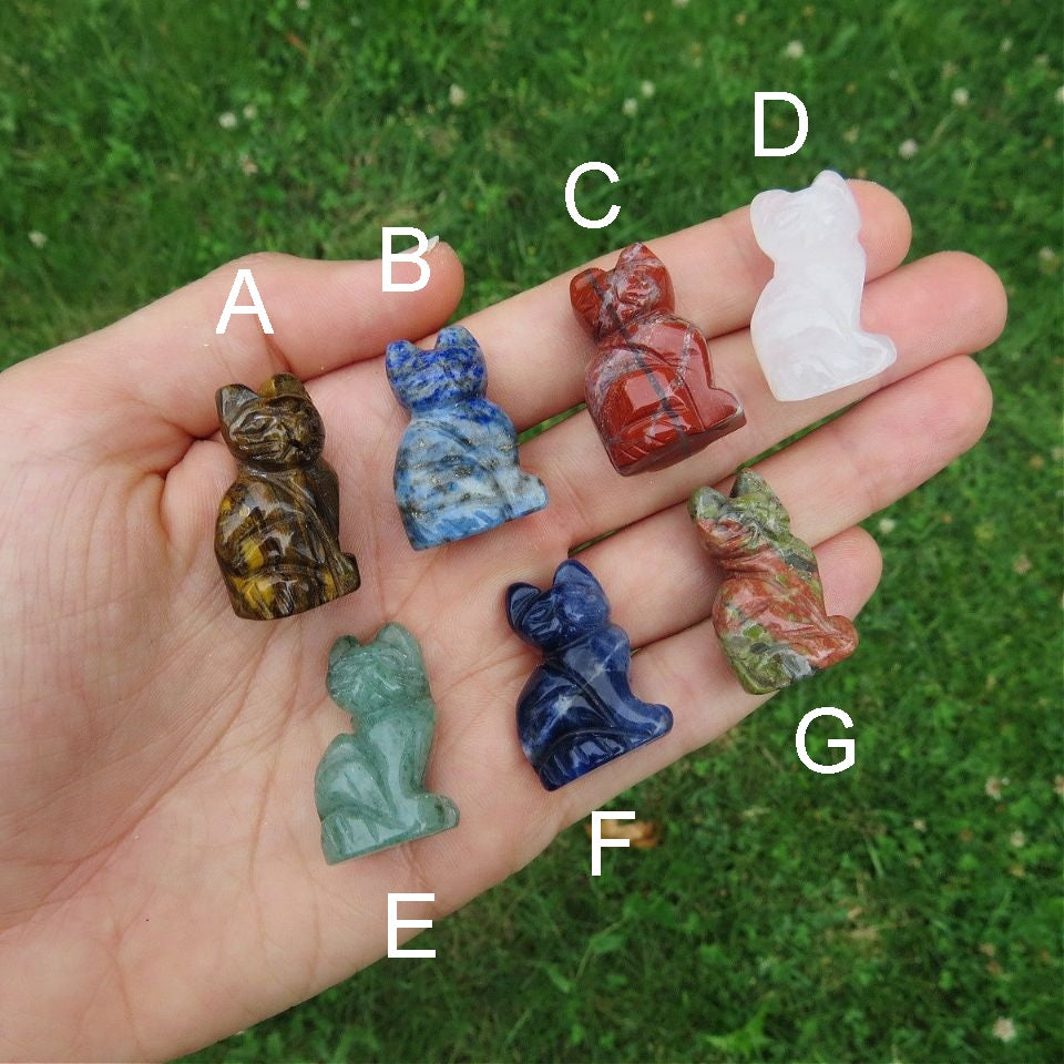 Mini Crystal Cat Stone Carving 1" | Small Cat Figurine