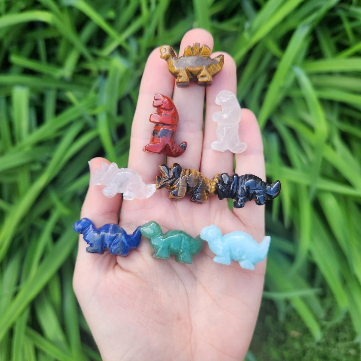 Mini Crystal Dinosaur Figurine 1" | Carved Stone T-Rex & Brontosaurus