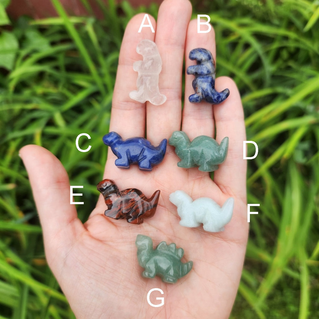 Mini Crystal Dinosaur Figurine 1" | Carved Stone T-Rex & Brontosaurus