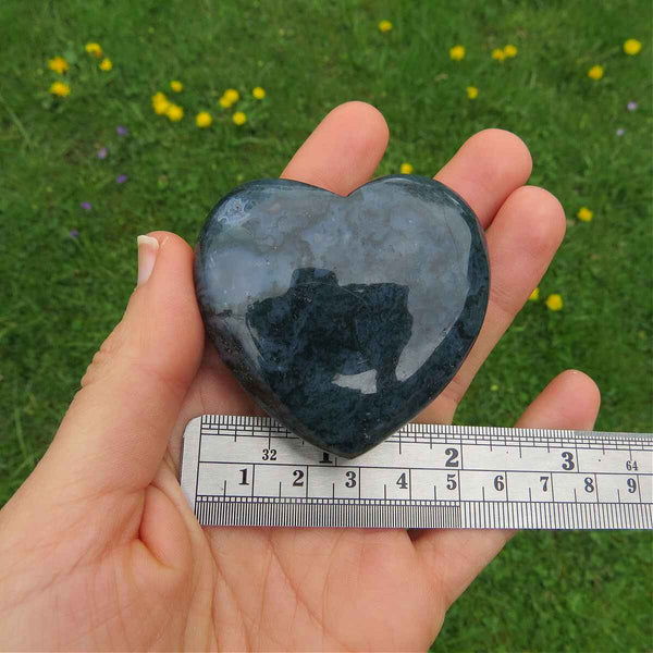 Moss Agate Crystal Heart Stone 2.25" - Large Puffy Heart Carving