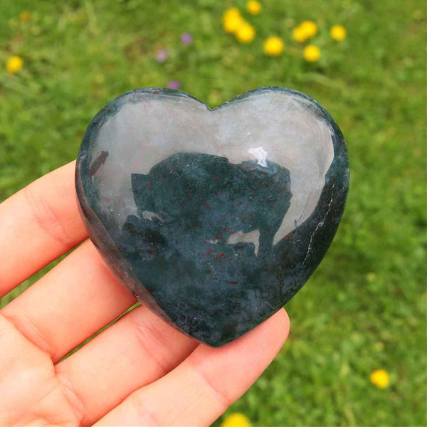 Moss Agate Heart Carving - Large Stone