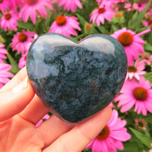 Moss Agate Crystal Heart Stone