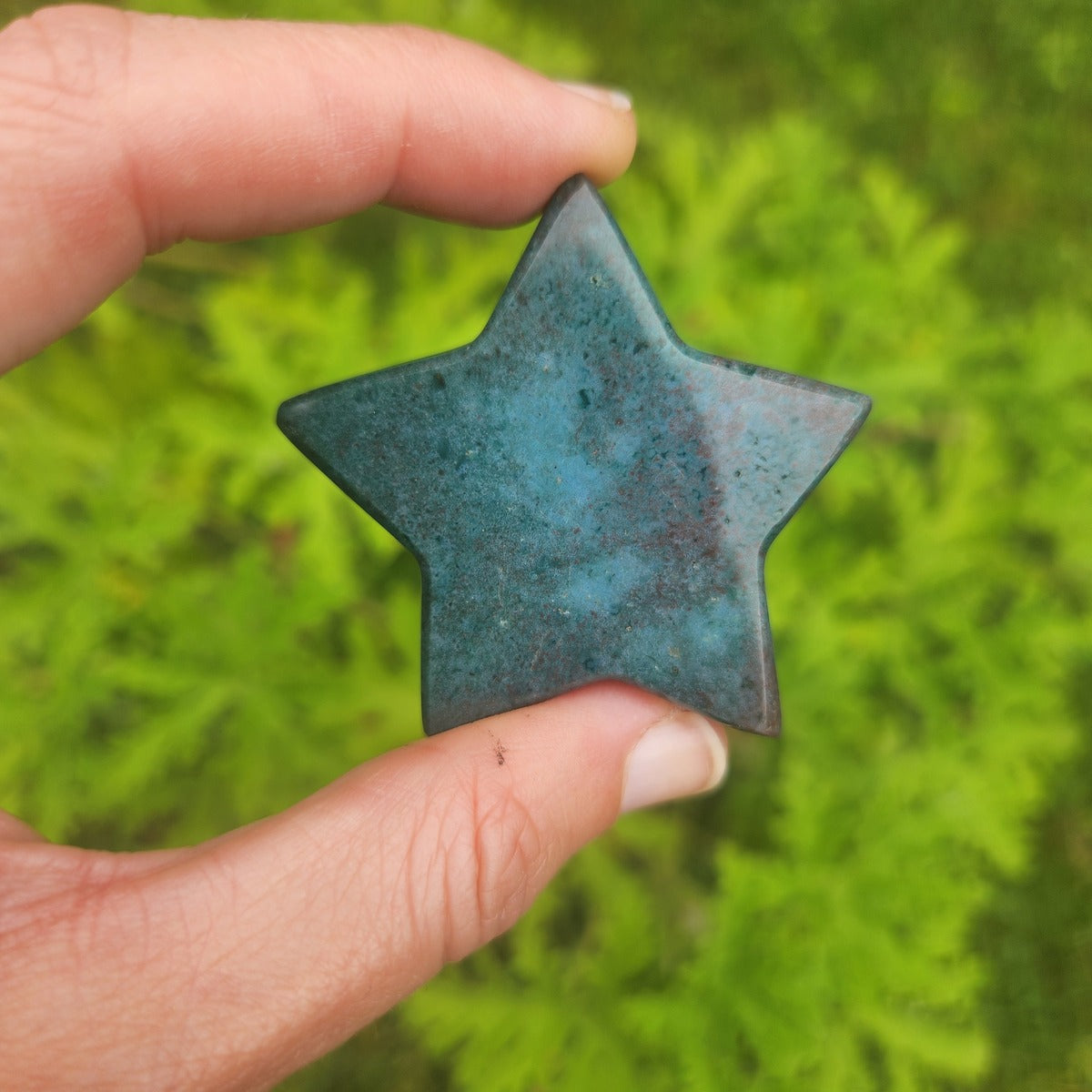 Moss Agate Crystal Star Carving