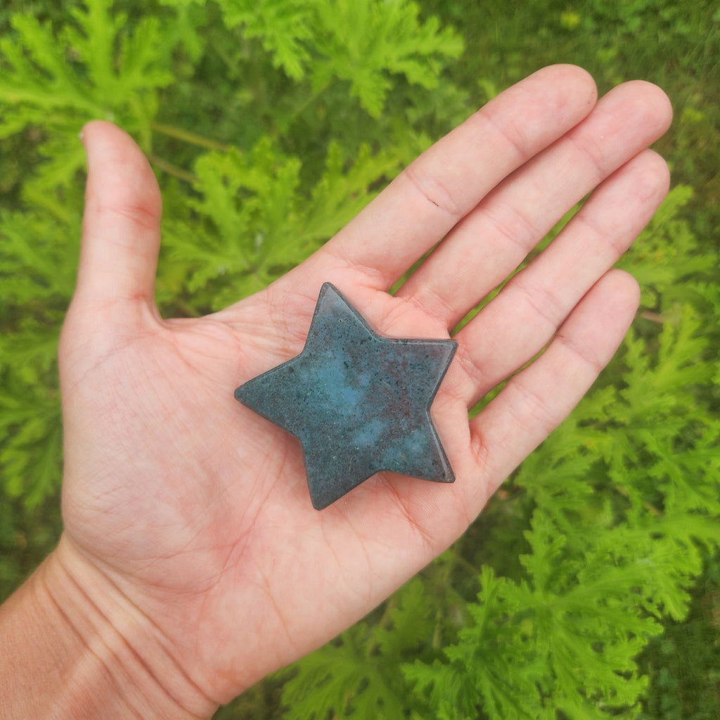 Moss Agate Crystal Star Stone Carving 2"