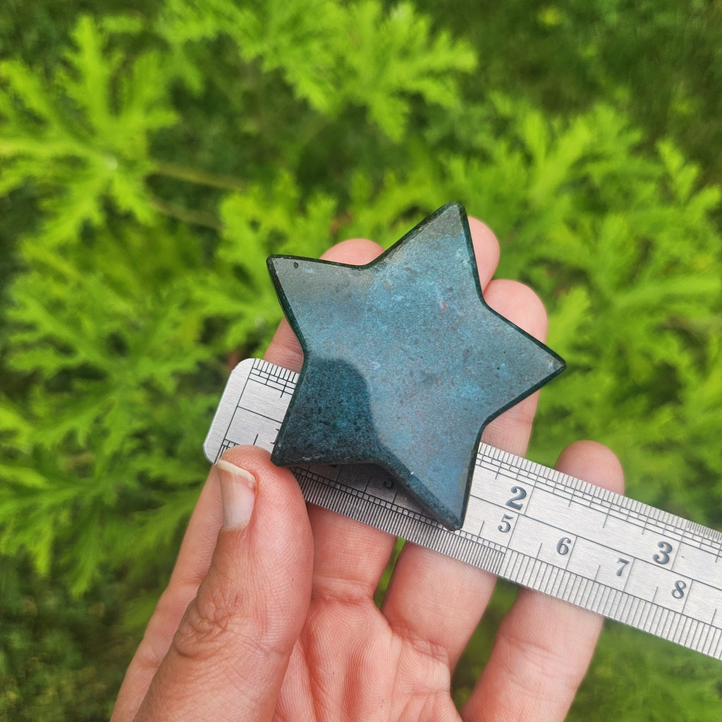 Moss Agate Crystal Star Stone Carving 2"
