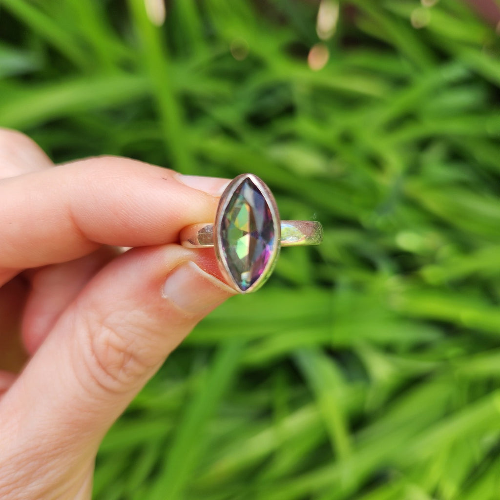 Mystic Rainbow Topaz Ring Sterling Silver
