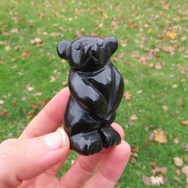 Obsidian Crystal Bear Carving - Black Bear Stone Animal