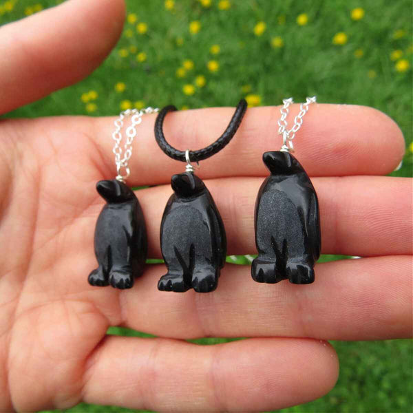 Crystal Penguin Necklace - Obsidian Stone