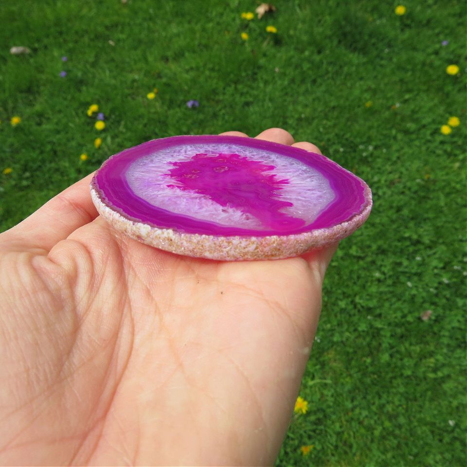 Pink Agate Crystal Slice 3"