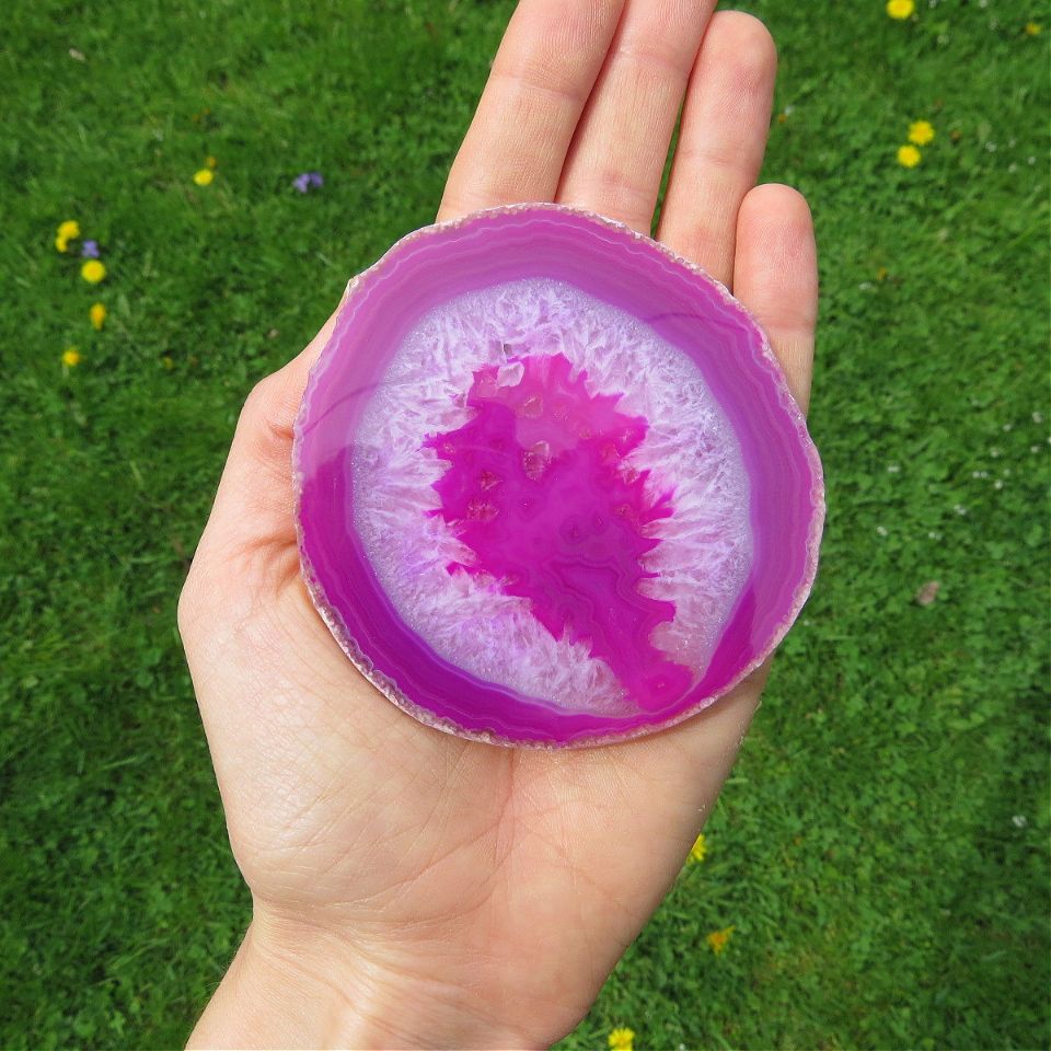 Pink Agate Crystal Slice 3"