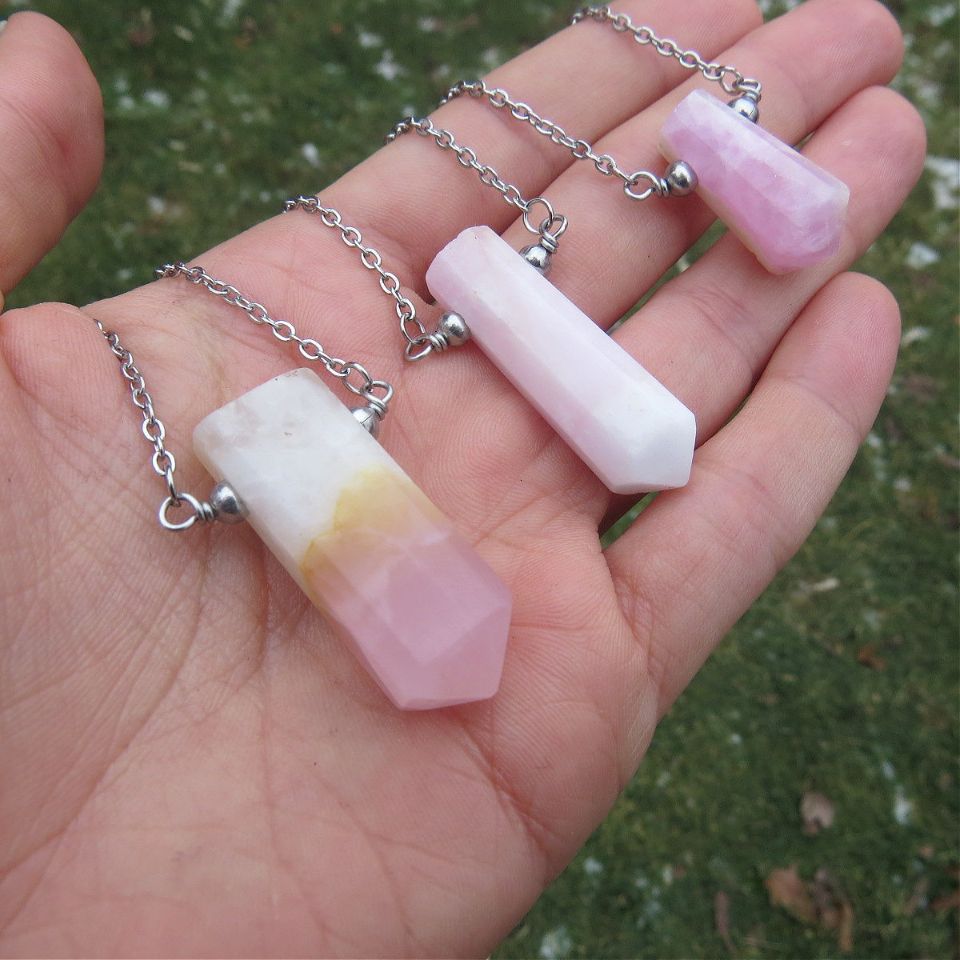 Pink Aragonite Crystal Point Necklace
