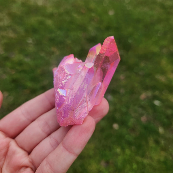 Pink Rainbow Aura Quartz Crystal Cluster 1.75"