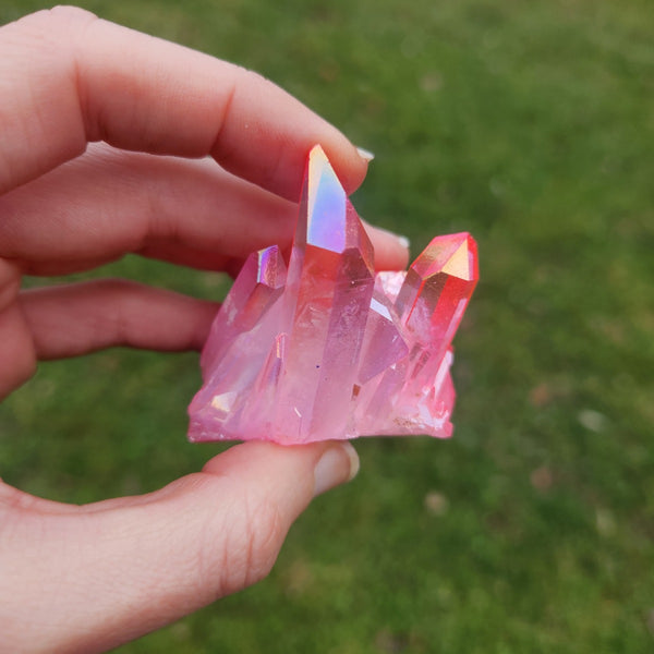 Pink Rainbow Aura Quartz Crystal Cluster
