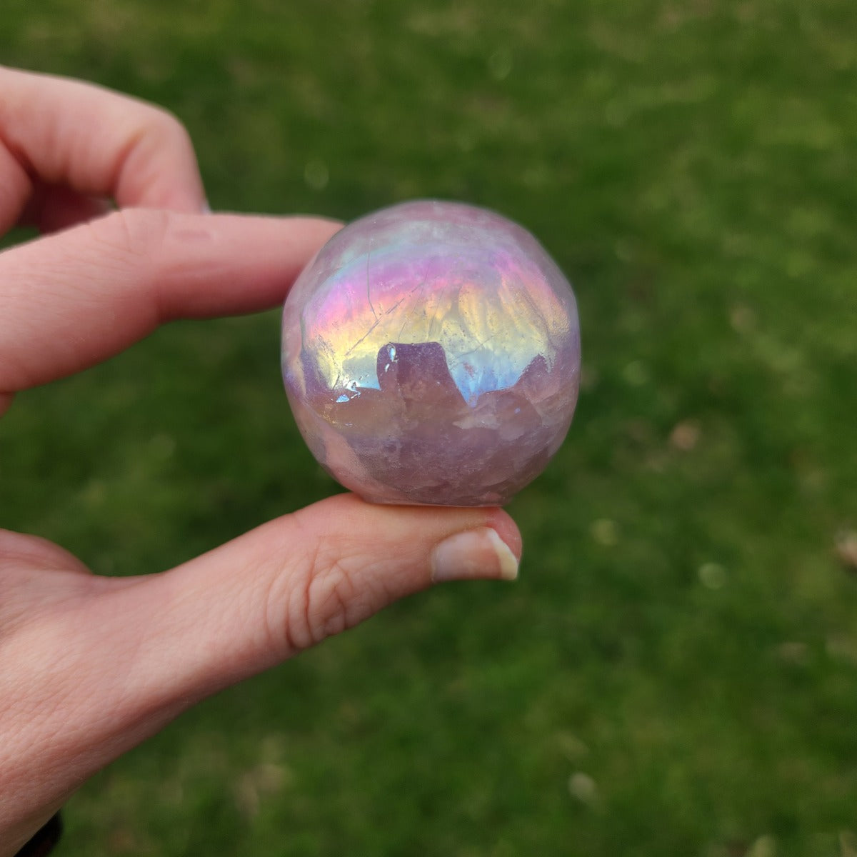 Pink Rainbow Aura Rose Quartz Crystal Skull Carving 2"