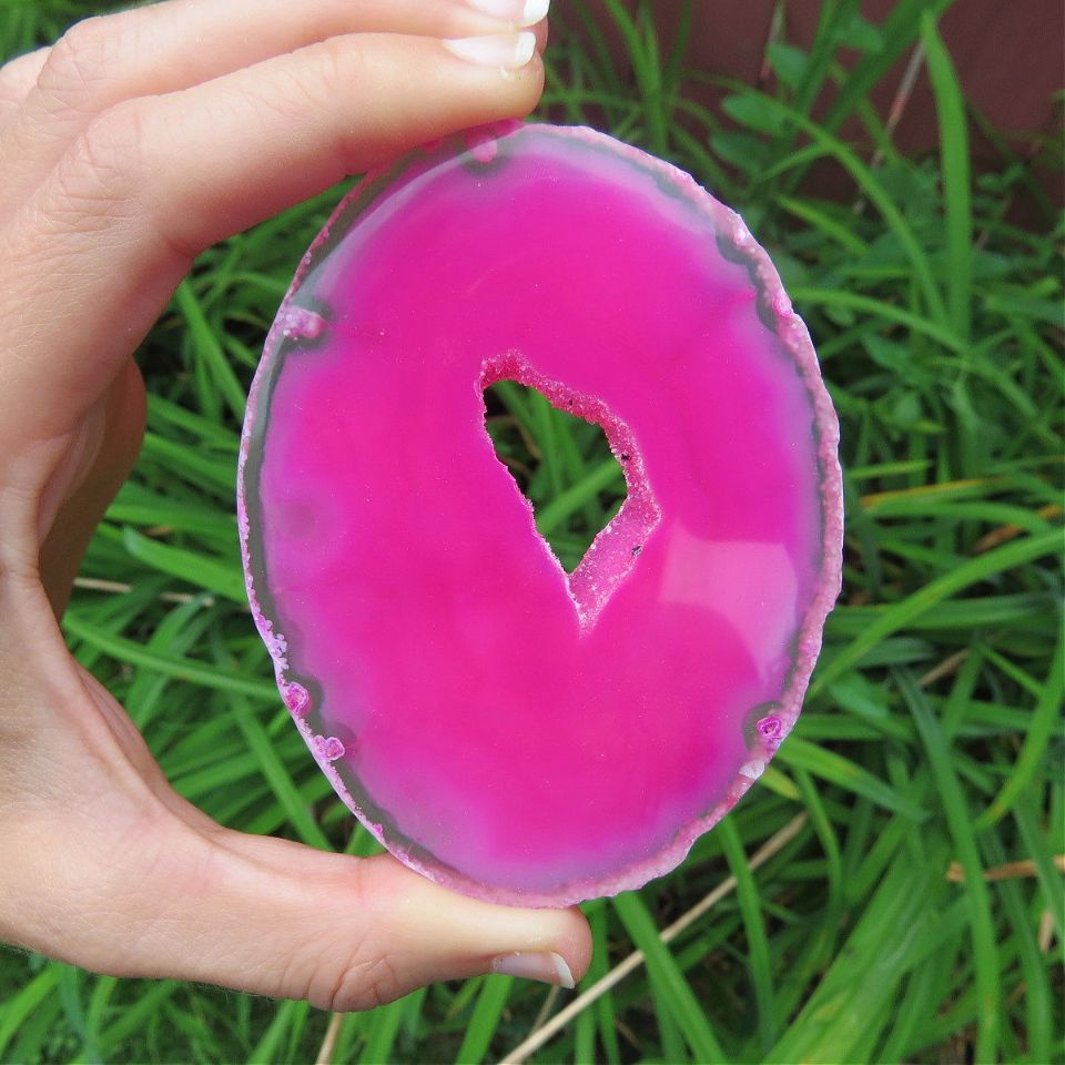 Pink Druzy Agate Crystal Slice