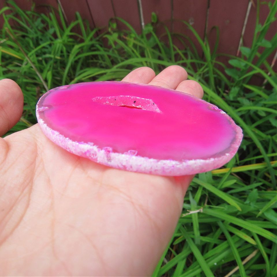 Pink Druzy Agate Crystal Slice 3.5"