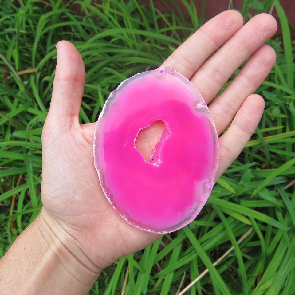 Pink Agate Crystal Slice with Druzy