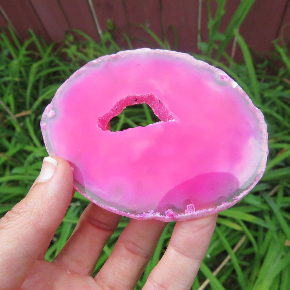 Pink Agate Crystal Slice