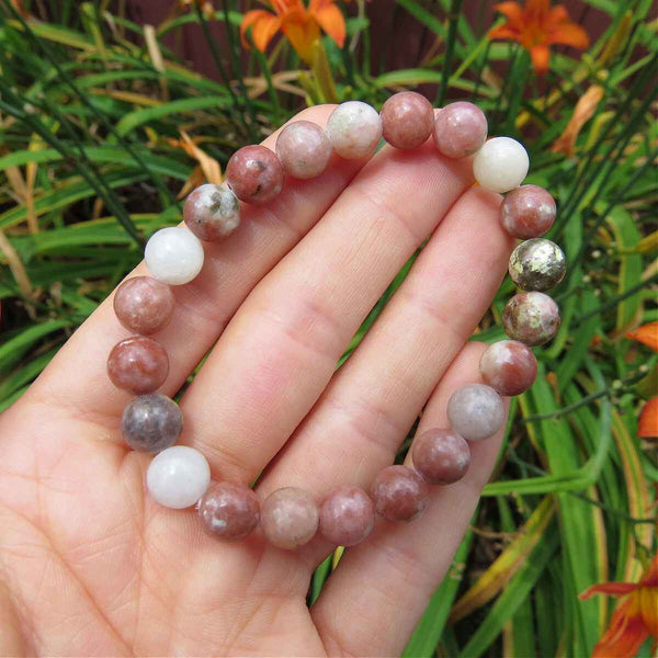 Plum Blossom Jade Crystal Bracelet 8mm Stone Beads