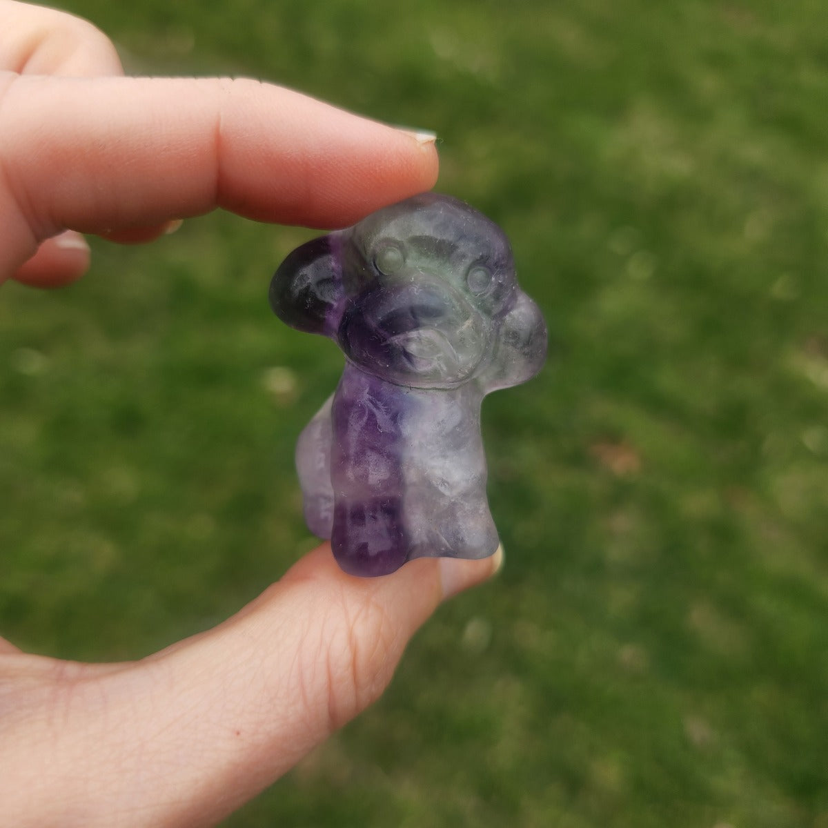 Crystal Pood le Dog Animal Carving in Rainbow Fluorite Stone